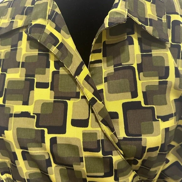 Vintage Geometric Wrap Blouse - Lime and Black Size Large - Picture 2 of 9